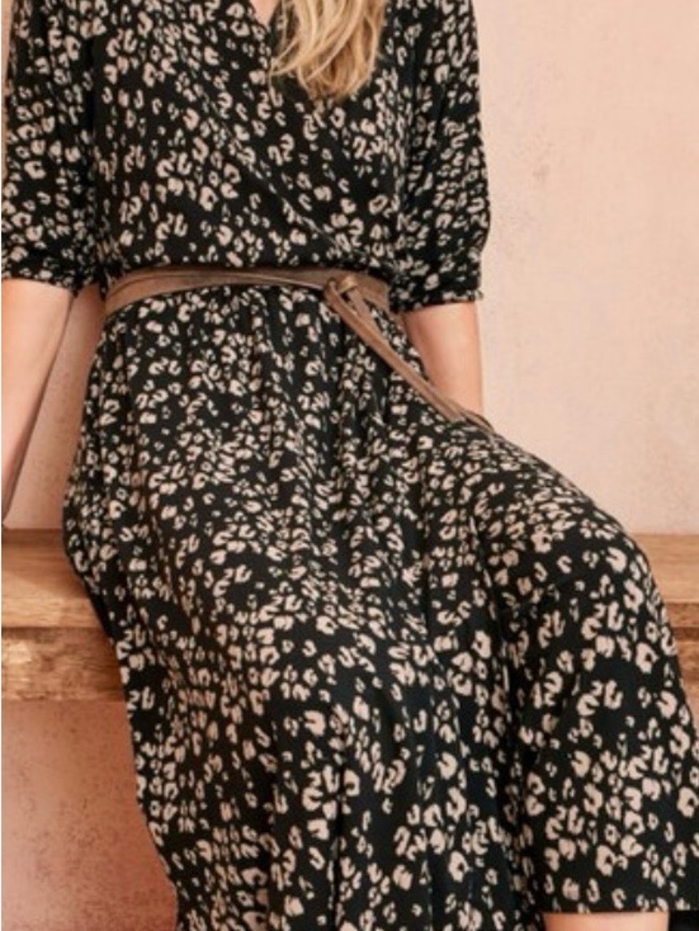 NWOT Garnet Hill Tencel Lovell Black and Cream Wrap-Style Maxi Dress